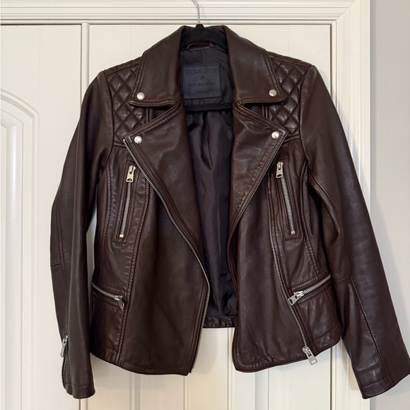 All Saints Dark Brown / Oxblood Leather Jacket - Picture 2 of 16